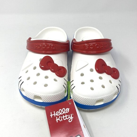Crocs Kids' Hello Kitty Classic Clog White Red Bow Big Kid Various Sizes J1/ J2 - Picture 2 of 10